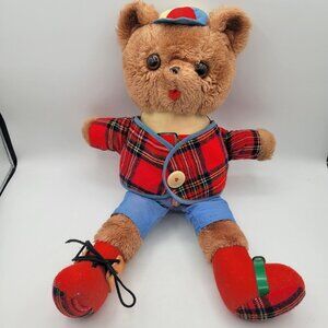 DAKIN Learn To Dress 18" Plush Bear Vintage 1977 Plaid Tartan Coat Pinwheel Hat